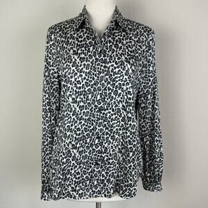 Lauren Ralph Lauren Tan Black Gray Leopard Long Sleeve Button Down Shirt Large